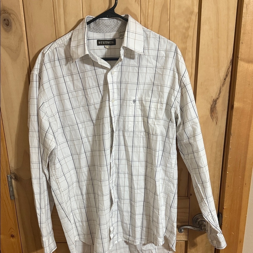 Stetson Men's White Plaid Button Down Shirt